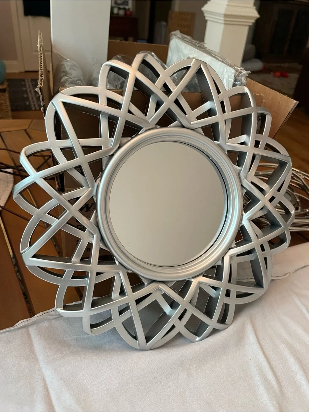 Decorative Silver Sunburst and Floral Wall Mirror Set - Home Wall Decor